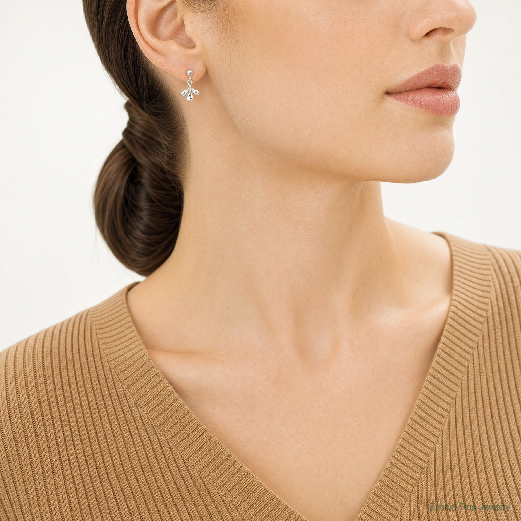 Sterling Silver Polished 3 Leaf Post Dangle Earrings - Model Shot