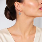 Sterling Silver RH-plated CZ  Removeable Clover Hoop Post Dangle Earrings - Model Shot