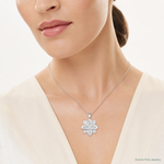 Sterling Silver Rhodium-plated Polished Textured Flower Pendant - Model Shot