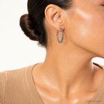 Sterling Silver Antiqued Graduated Floral Post Hoop Earrings - Model Shot
