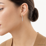 Sterling Silver Gold-tone CZ Polished And Textured Dangle Post Earrings - Model Shot