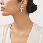 Sterling Silver Rectangle Mother of Pearl Post Dangle Earrings - Model Shot