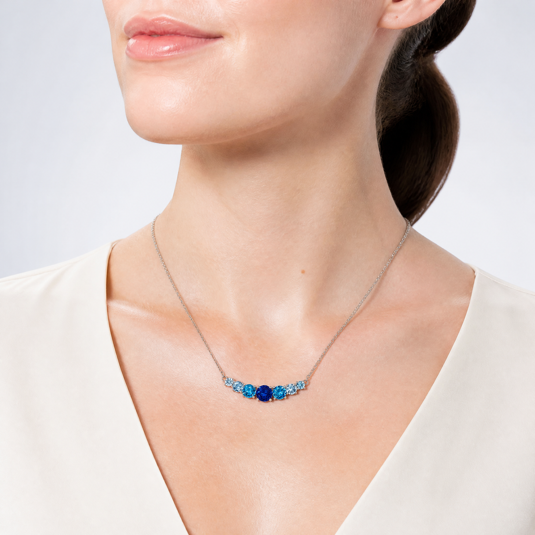 SS RH-plated Lab Cr. Spinel/Cr. Aquamarine 16in w/2in Ext Necklace - Model Shot