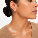 Sterling Silver Rhodium-plated CZ Polished Post J-Hoop Earrings - Model Shot