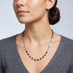 Sterling Silver Rh-plat Blk Crystal  20in w/.5in ext Rosary Themed Necklace - Model Shot
