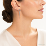 Sterling Silver Rhodium-plated Blue & White CZ Dangle Post Earrings - Model Shot