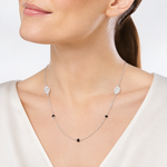 Sterling Silver Textured Black Glass Beads Miraculous Medal Necklace - Model Shot