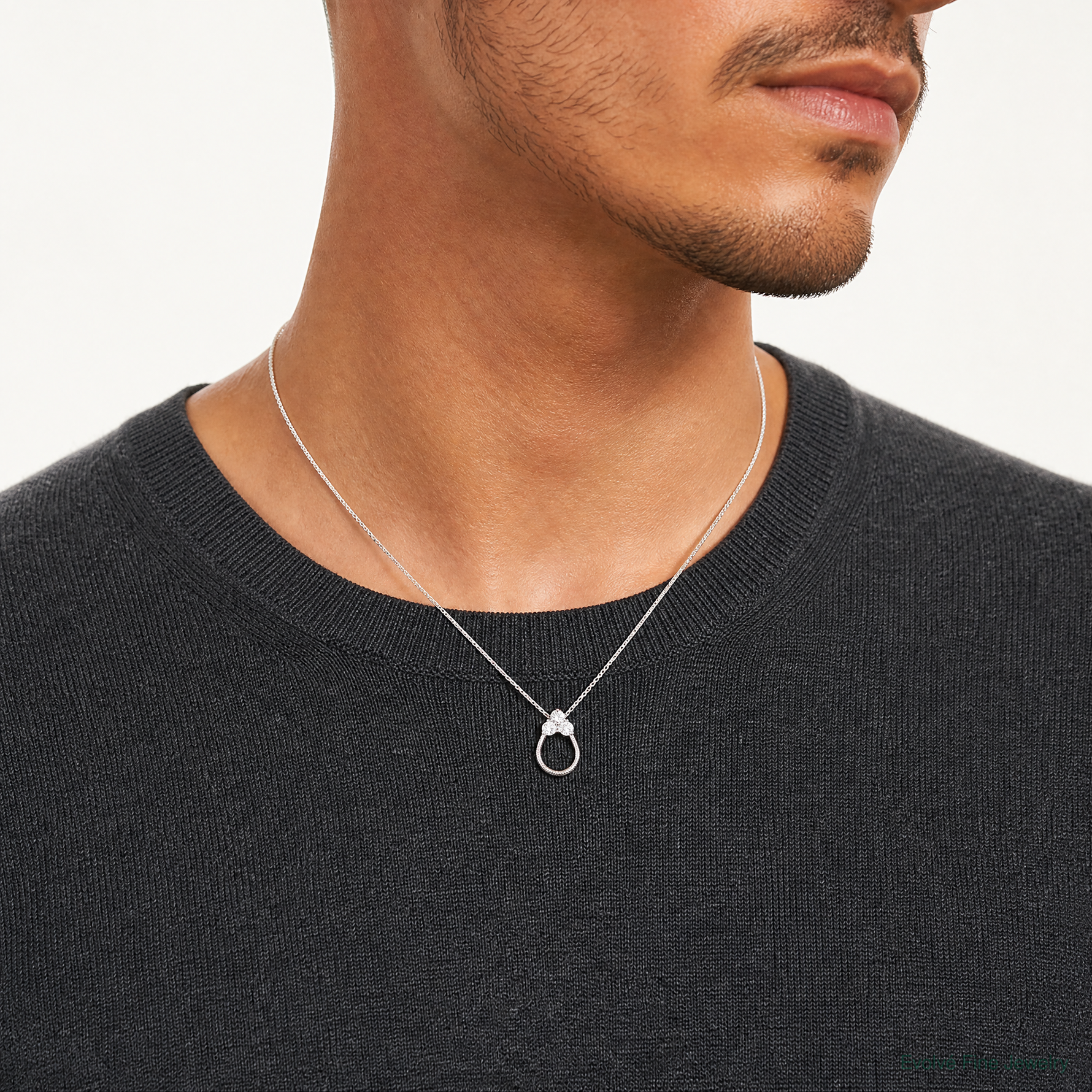 Sterling Silver Rhodium-plated CZ Textured Chain Slide Pendant - Model Shot