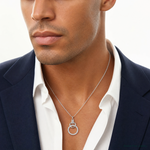 Sterling Silver Rhodium-plated CZ Circle Pendant - Model Shot