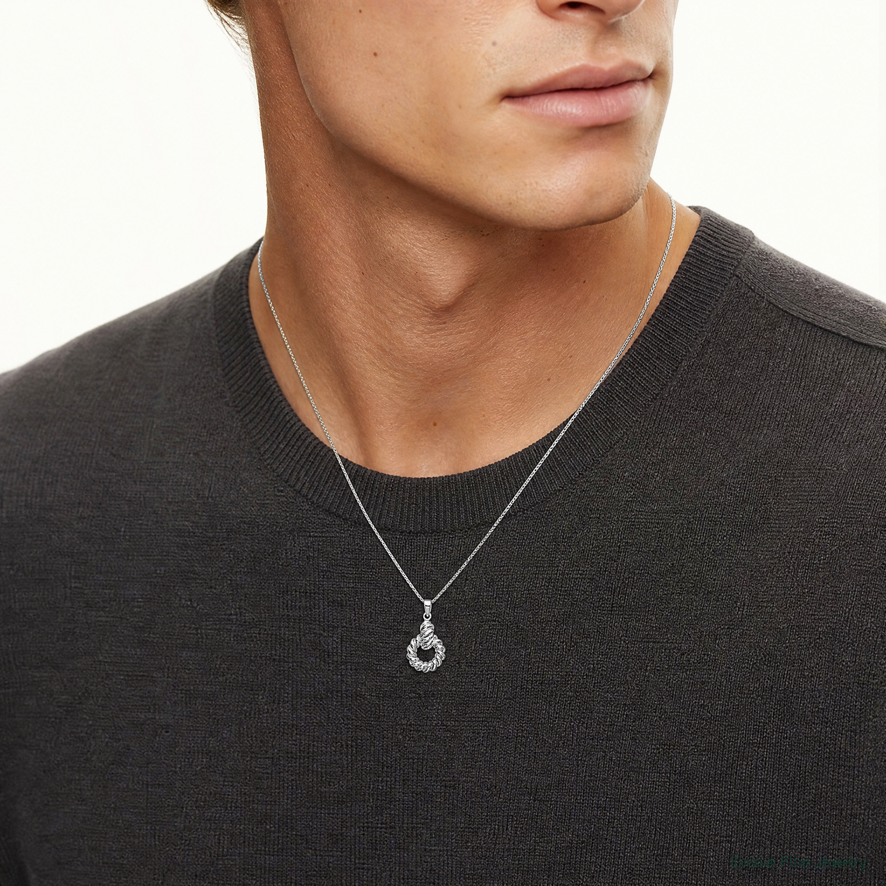 Sterling Silver Rhodium-plated Polished Circle Pendant - Model Shot