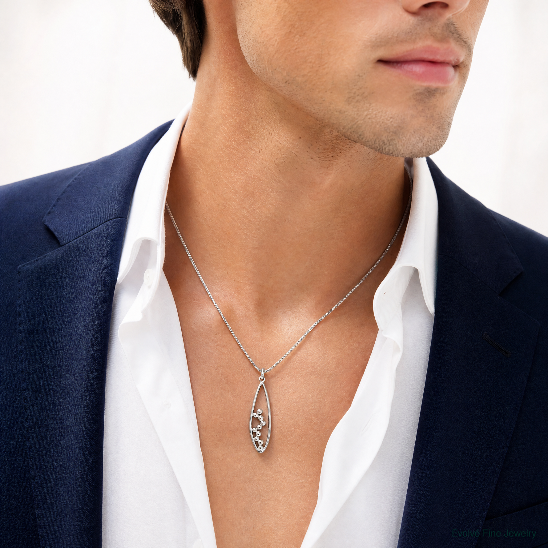 Sterling Silver Rhodium-plated Polished Oval Pendant - Model Shot