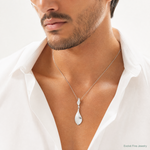 Sterling Silver Rhodium-plated CZ Textured Tear Drop Pendant - Model Shot