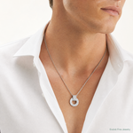 Sterling Silver RH Plated CZ Textured Moveable/Reversible Circle Pendant - Model Shot