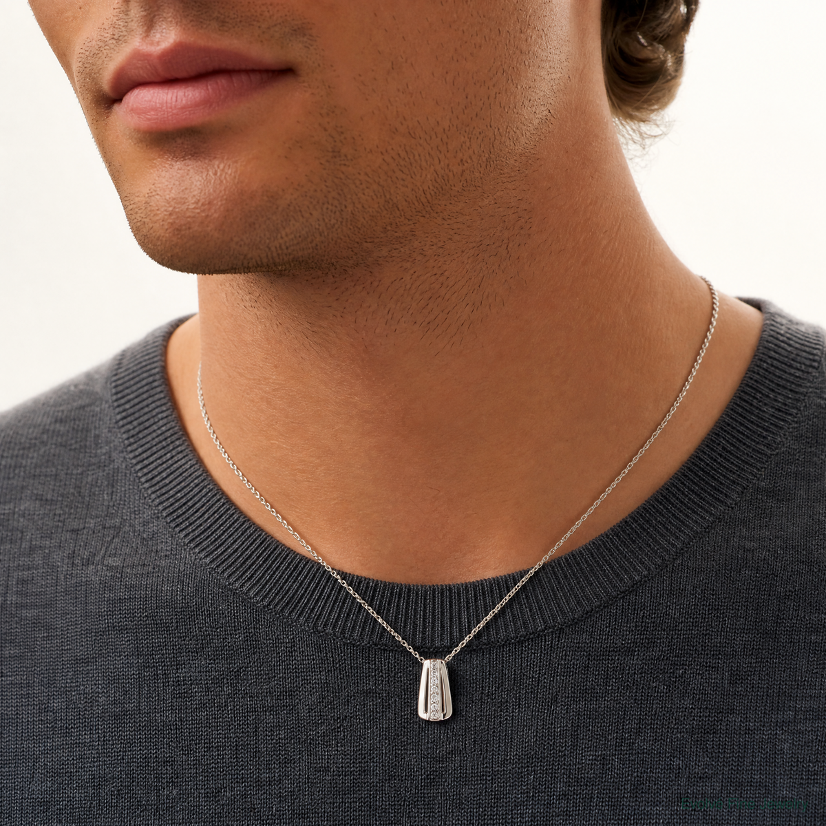 Sterling Silver Rhodium-plated Polished CZ Chain Slide - Model Shot