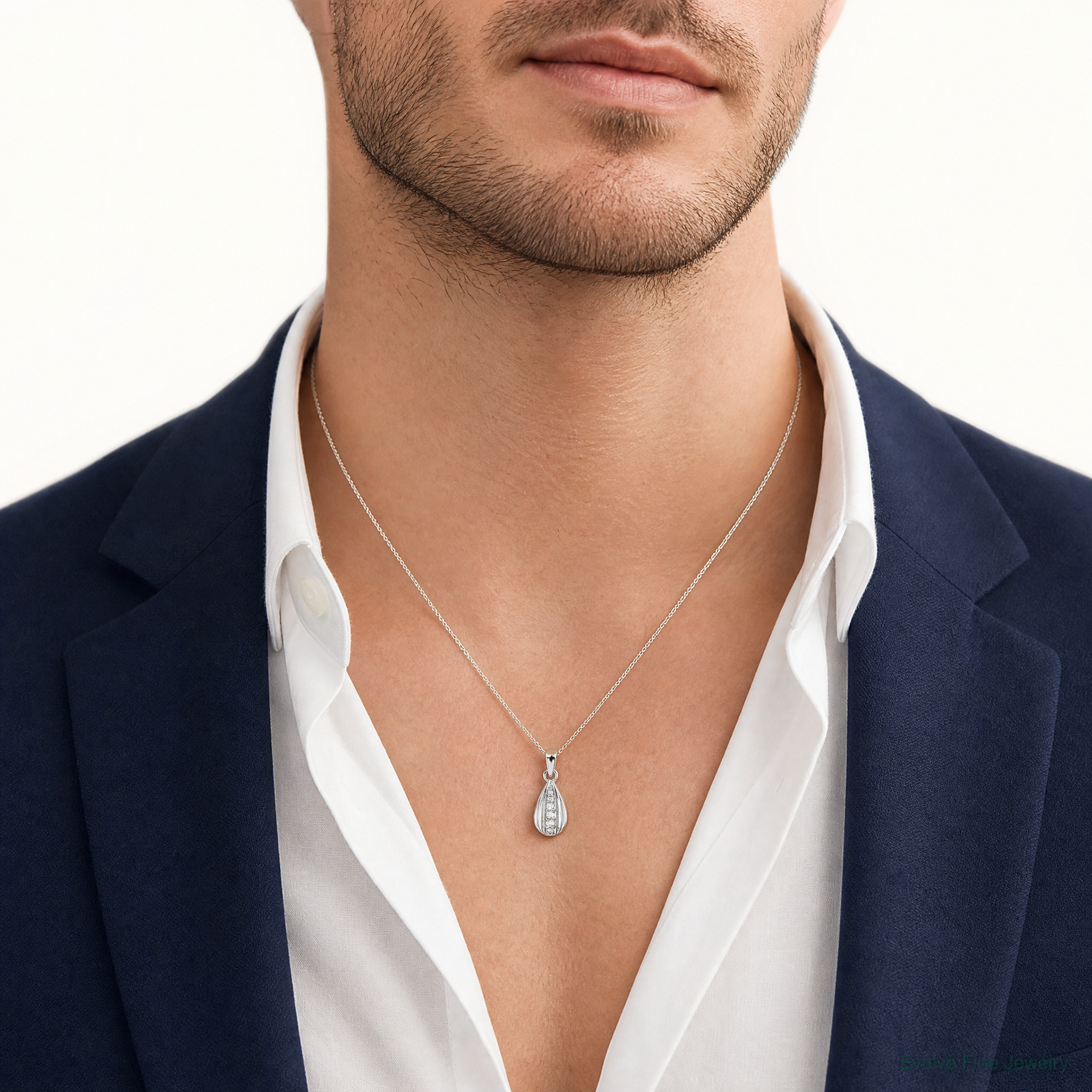 Sterling Silver Rhodium-plated Polished CZ Teardrop Pendant - Model Shot