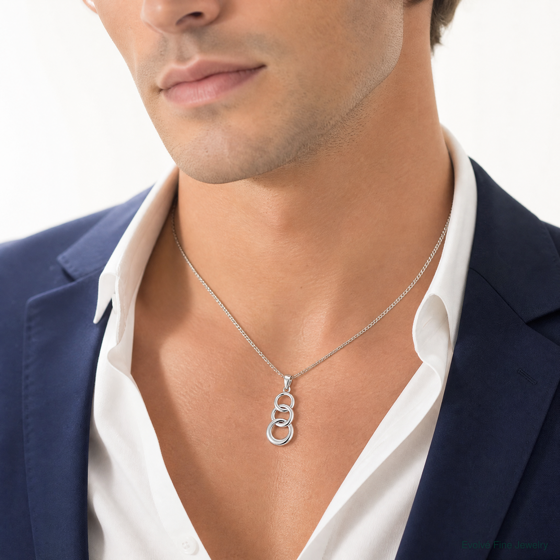 Sterling Silver Rhodium-plated Polished 3 Circle Pendant - Model Shot