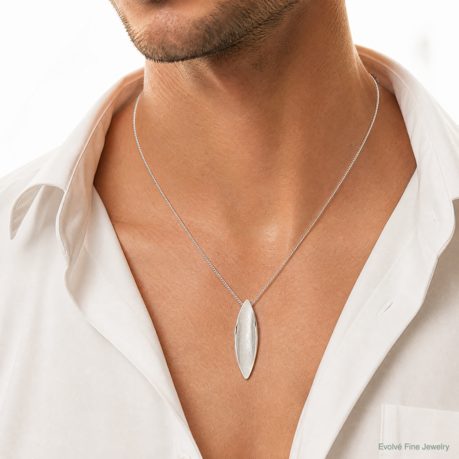 SS Rhodium-plated Polished and Brushed Fancy Chain Slide Pendant - Model Shot