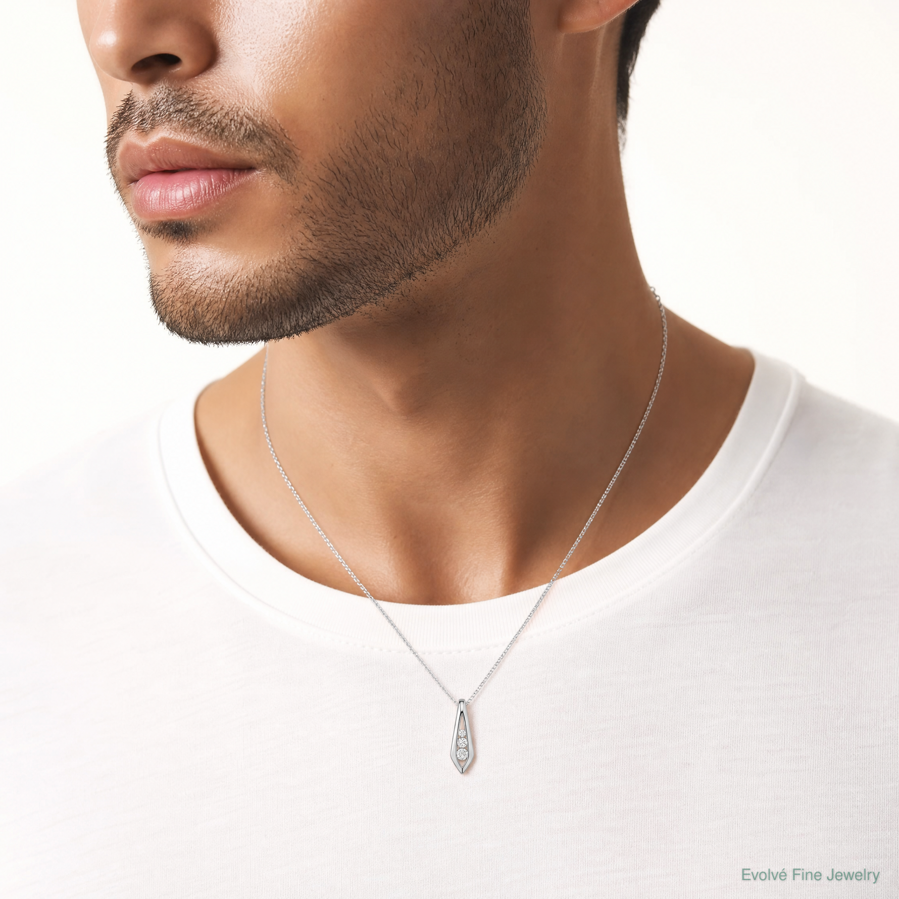 Sterling Silver Rhodium-plated Polished Fancy CZ Chain Slide Pendant - Model Shot