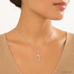 Sterling Silver Rhodium-plated CZ Textured Rectangle Pendant - Model Shot