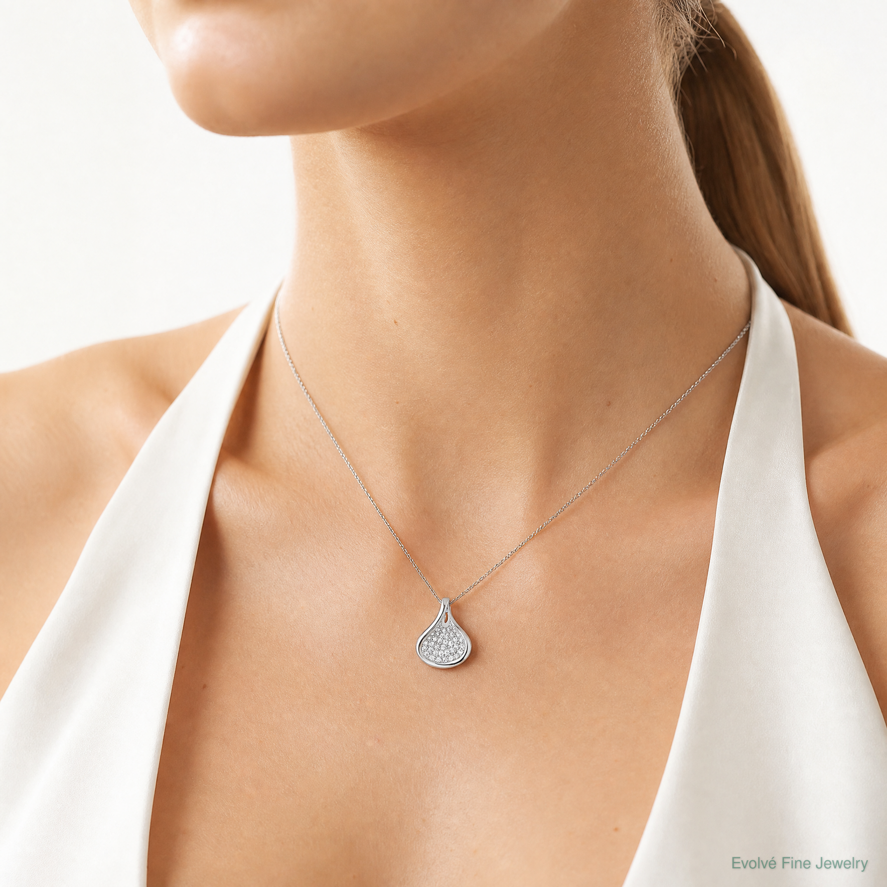 Sterling Silver Rhodium-plated Polished CZ Pendant - Model Shot