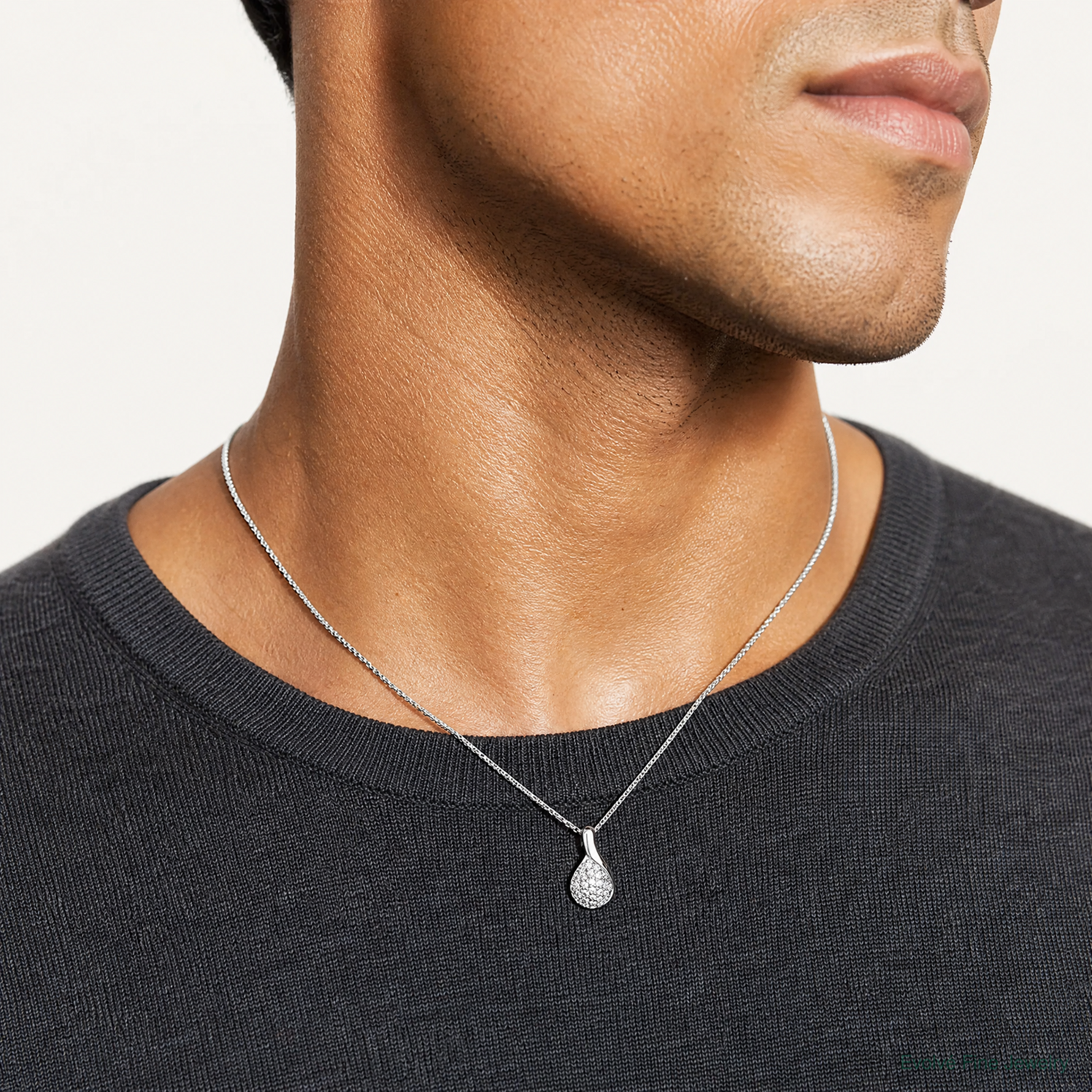 SS Rhodium-plated Polished Fancy CZ Chain Slide Pendant - Model Shot