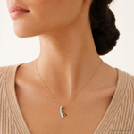 Sterling Silver Gold-tone Black Enamel CZ Chain Slide Pendant - Model Shot