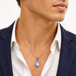SS RH-plated Polished Multicolor CZ Oval Halo Chain Slide Pendant - Model Shot