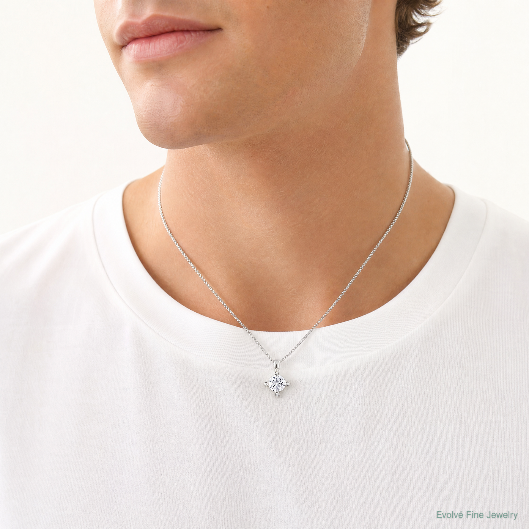 Sterling Silver Polished 4 Prong CZ Chain Slide Pendant - Model Shot