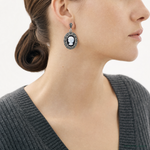 Sterling Silver Antiqued Marcasite Black Agate and MOP Cameo Earrings - Model Shot