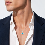 Sterling Silver RH-plated CZ and Compressed Turquoise Evil Eye Pendant - Model Shot