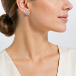 Sterling Silver Rhodium-plated Polished CZ Leaf Post Earrings - Model Shot