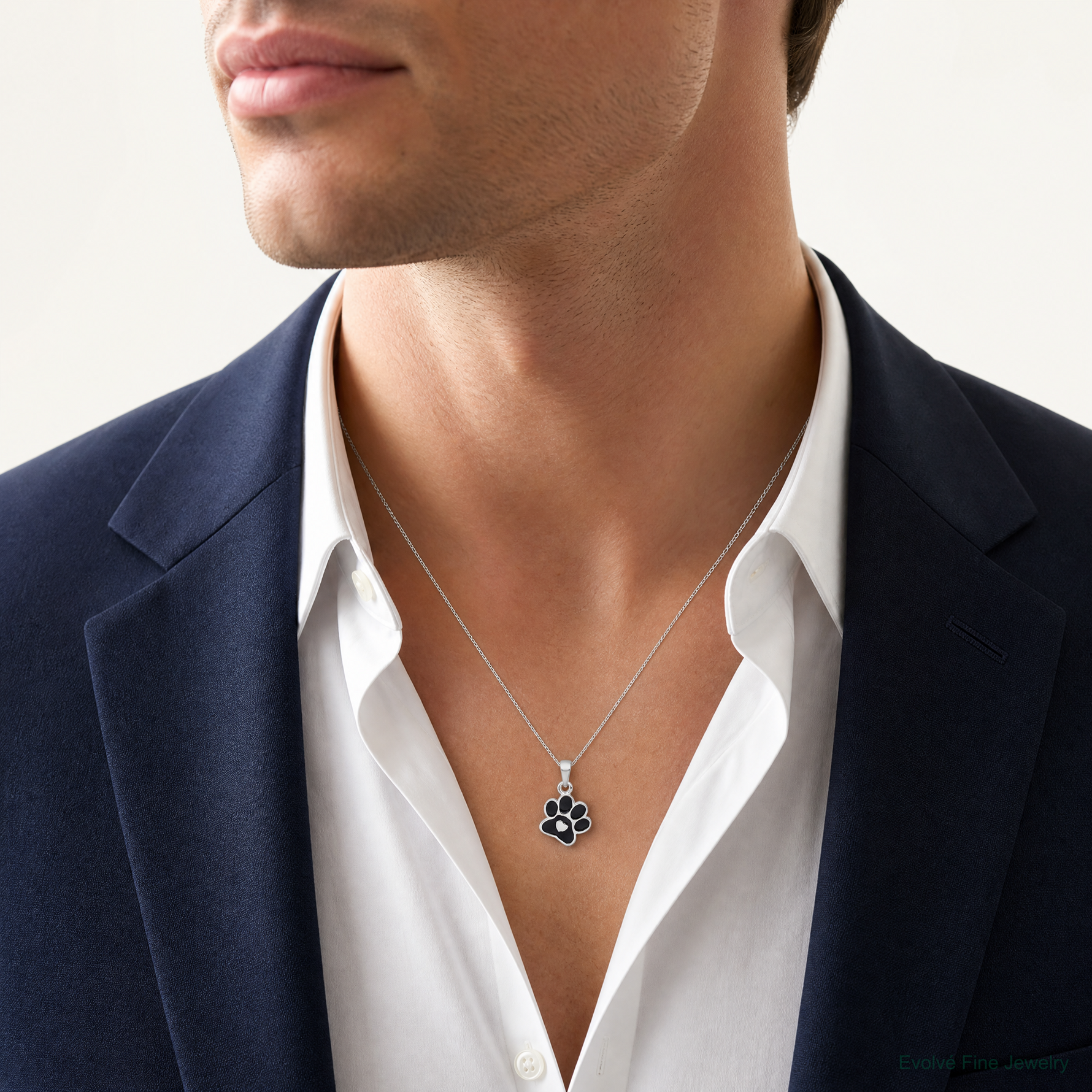 Sterling Silver Rhodium-plated Enamel Black Paw Print With Heart Pendant - Model Shot