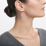 Sterling Silver Rhodium-plated Polished Shark Dangle Earrings - Model Shot