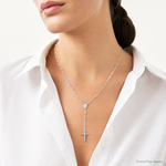 Sterling Silver Polished Rosary Necklace - Model Shot