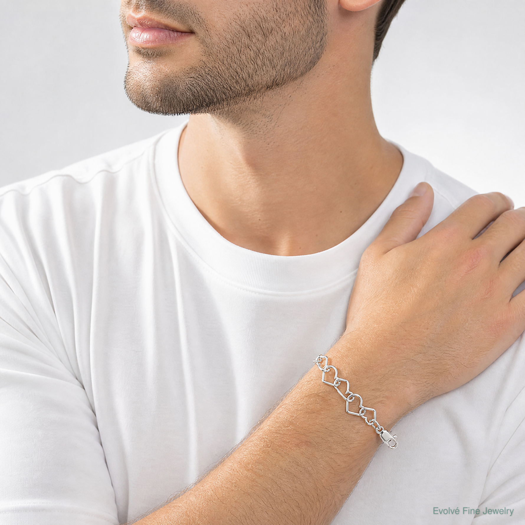 Sterling Silver Polished Fancy Large Heart Link Bracelet - Model Shot