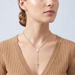 Sterling Silver Polished Bead Rosary 21 inch Necklace - Model Shot