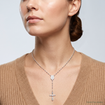 Sterling Silver Polished Crucifix Rosary 18 inch Necklace - Model Shot
