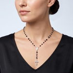 Sterling Silver Polished Black Onyx Rosary Necklace - Model Shot