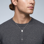 Sterling Silver Polished and Beaded Rosary Necklace - Model Shot