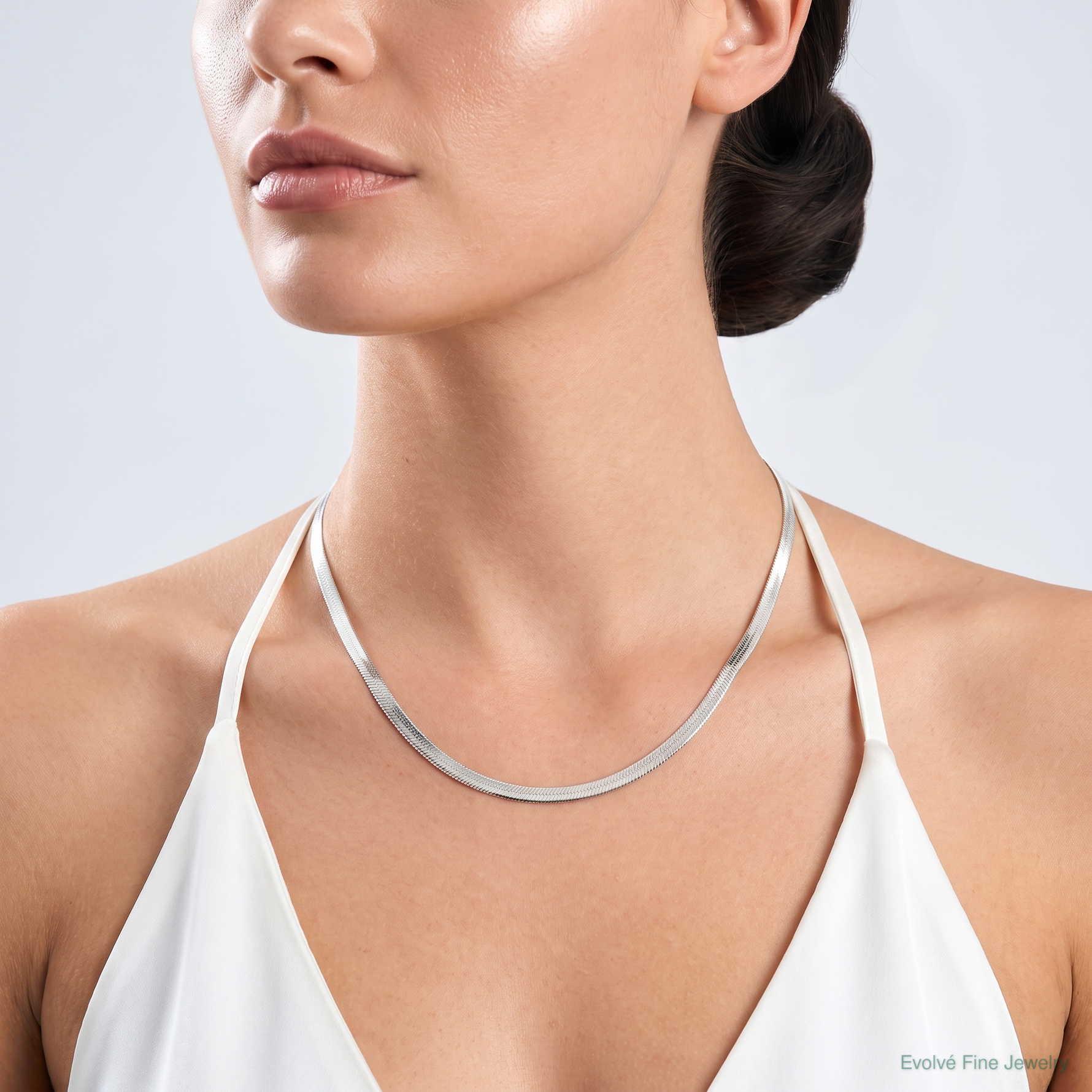 Sterling Silver Rhodium-plated 3.5mm Magic Herringbone Chain - Model Shot