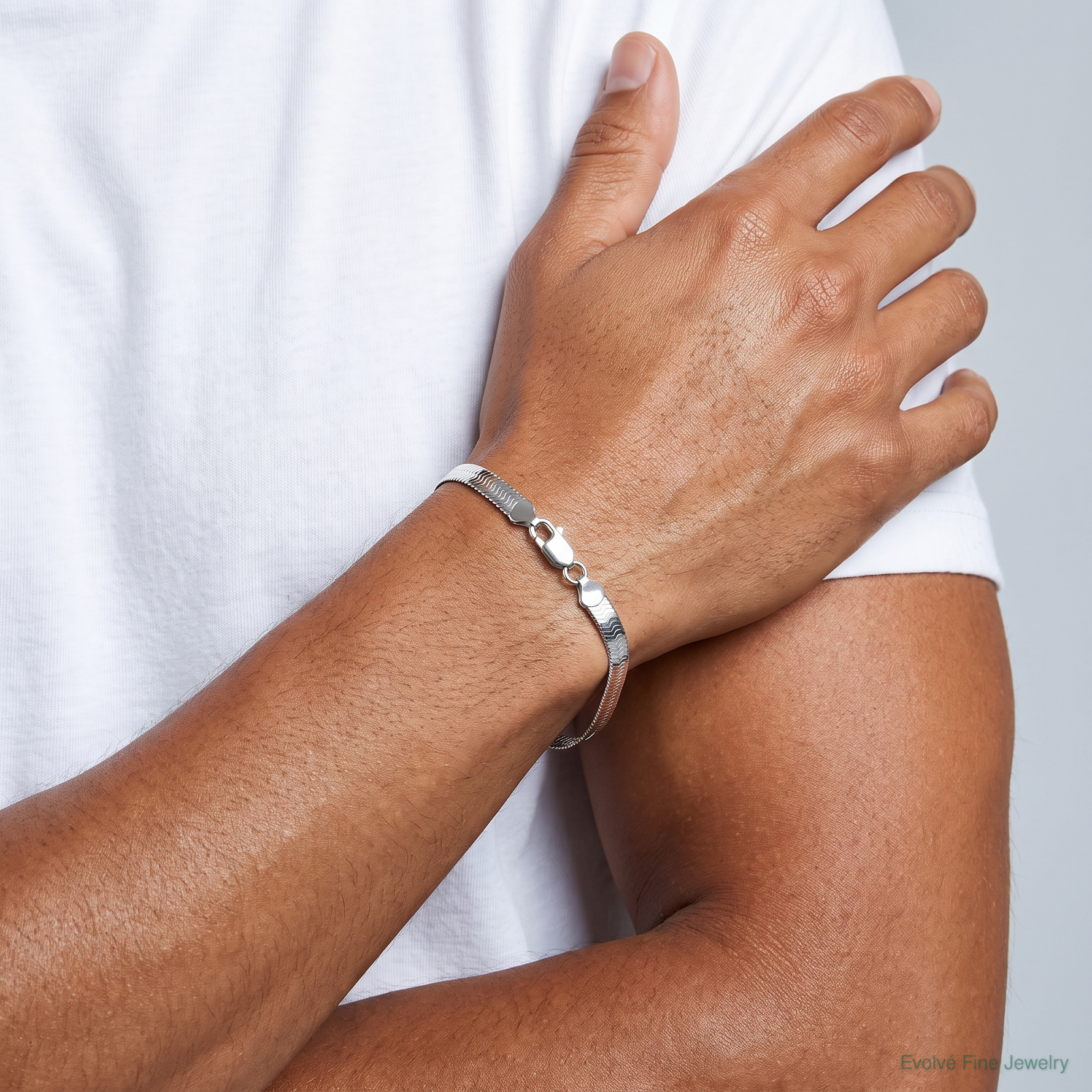 Sterling Silver Rhodium-plated 7.3mm Magic Herringbone Chain - Model Shot