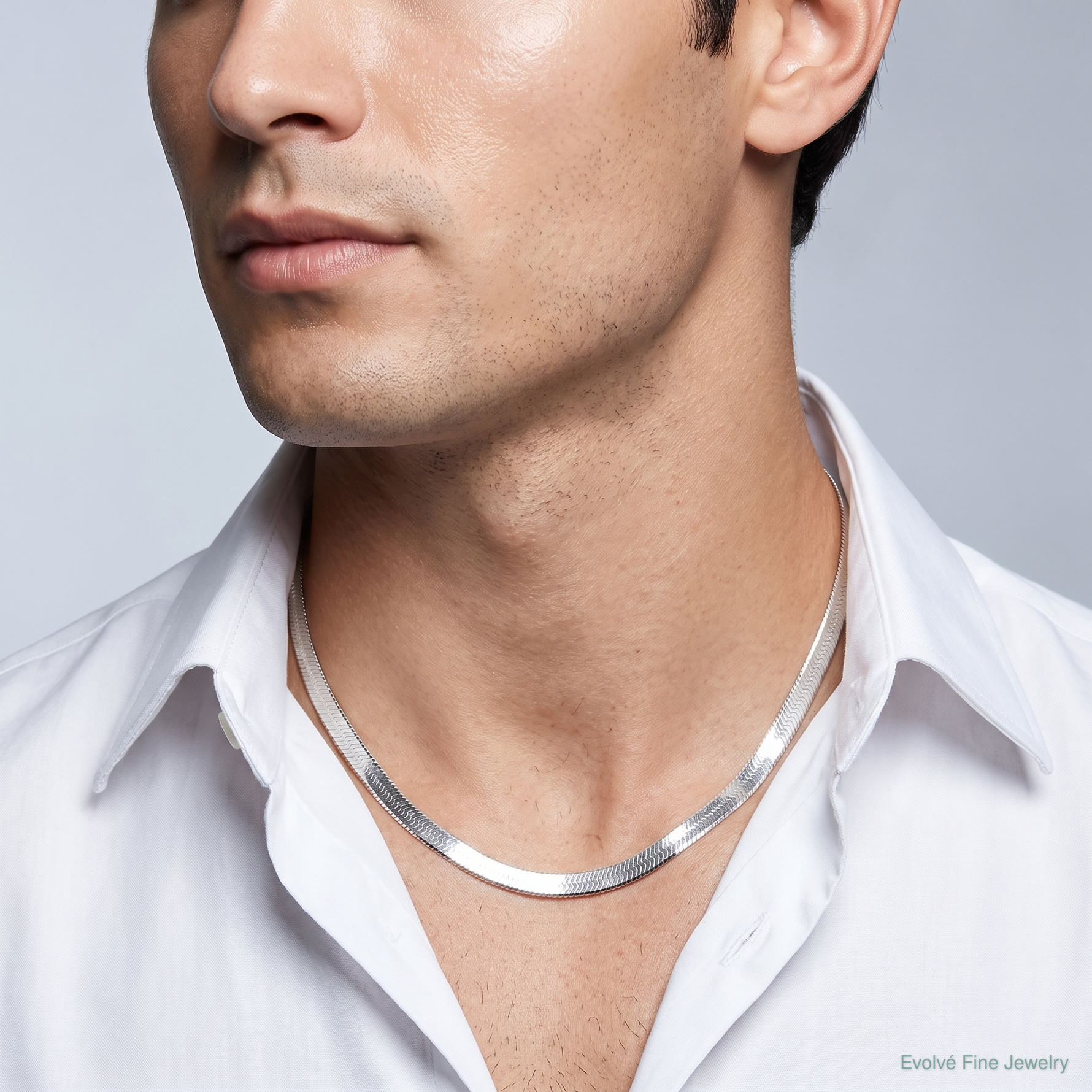 Sterling Silver Rhodium-plated 8mm Magic Herringbone Chain - Model Shot