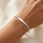 Sterling Silver 7inch Engraveable Figaro Link ID Bracelet - Model Shot