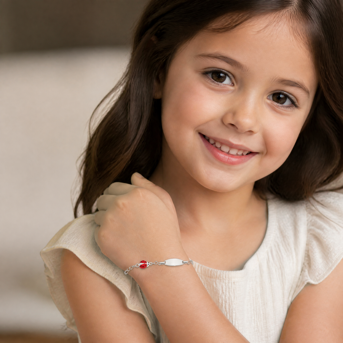 Sterling Silver Polished Lady Bug Baby Engraveable ID Bracelet - Model Shot