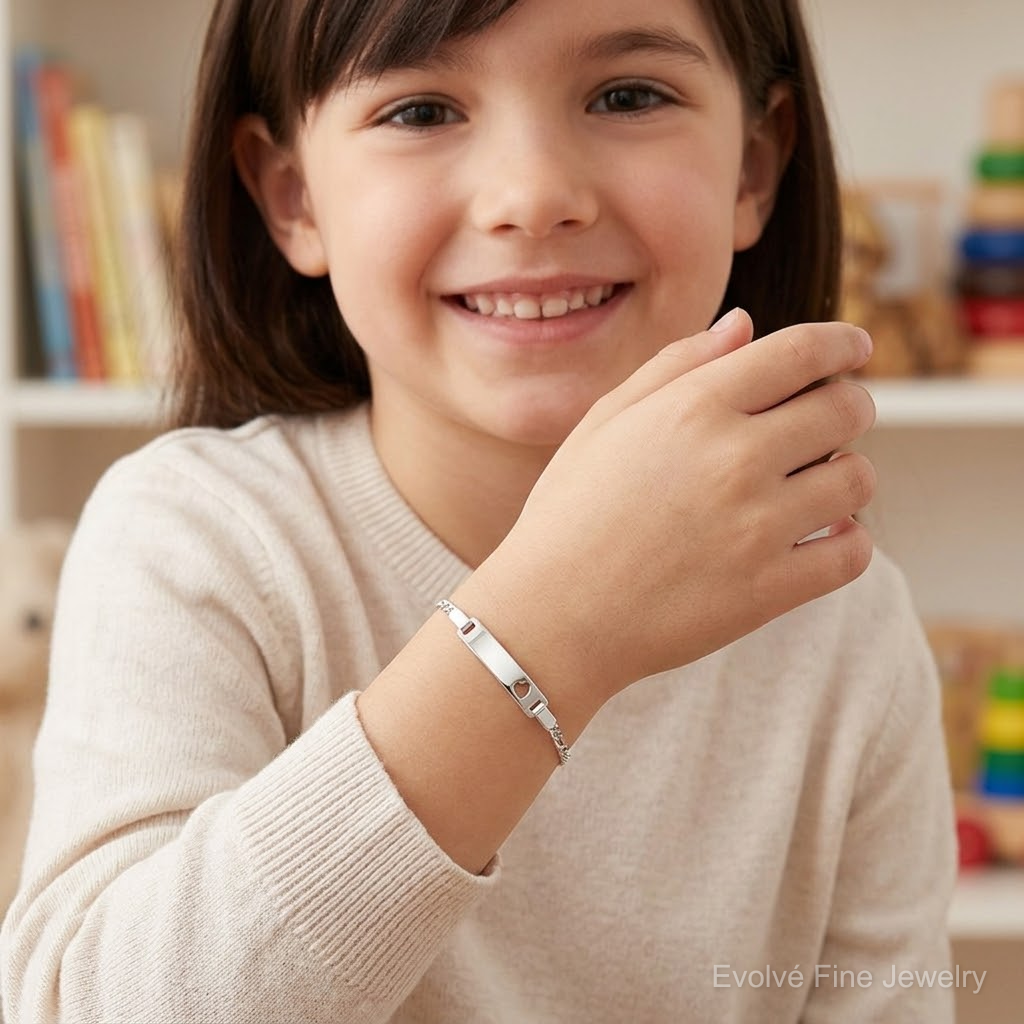 Sterling Silver Baby ID with Cut-out Heart Bracelet - Model Shot