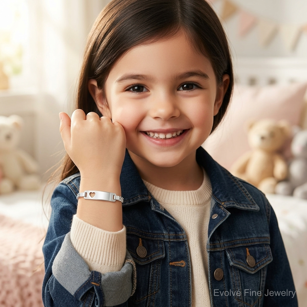Sterling Silver Baby ID with Cut-out Heart Bracelet - Model Shot
