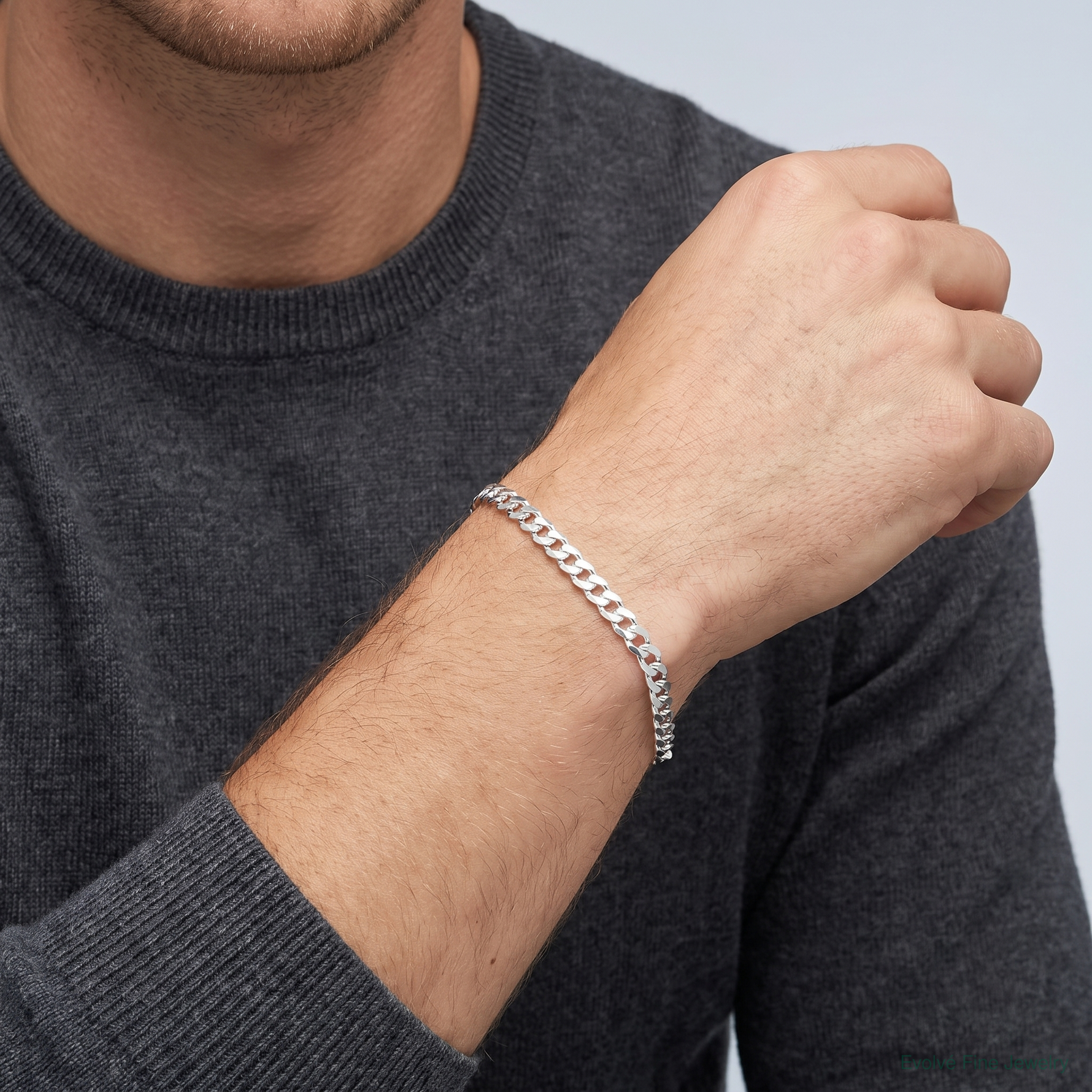 Sterling Silver Rhodium-plated 3.8mm Flat Curb Chain - Model Shot