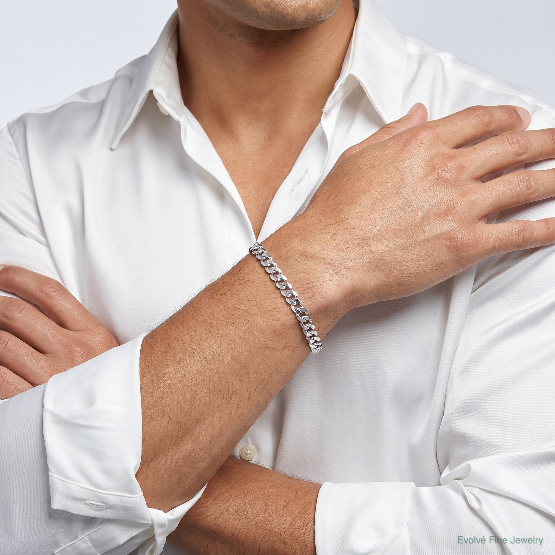 Sterling Silver Rhodium-plated 5.75mm Flat Curb Chain - Model Shot