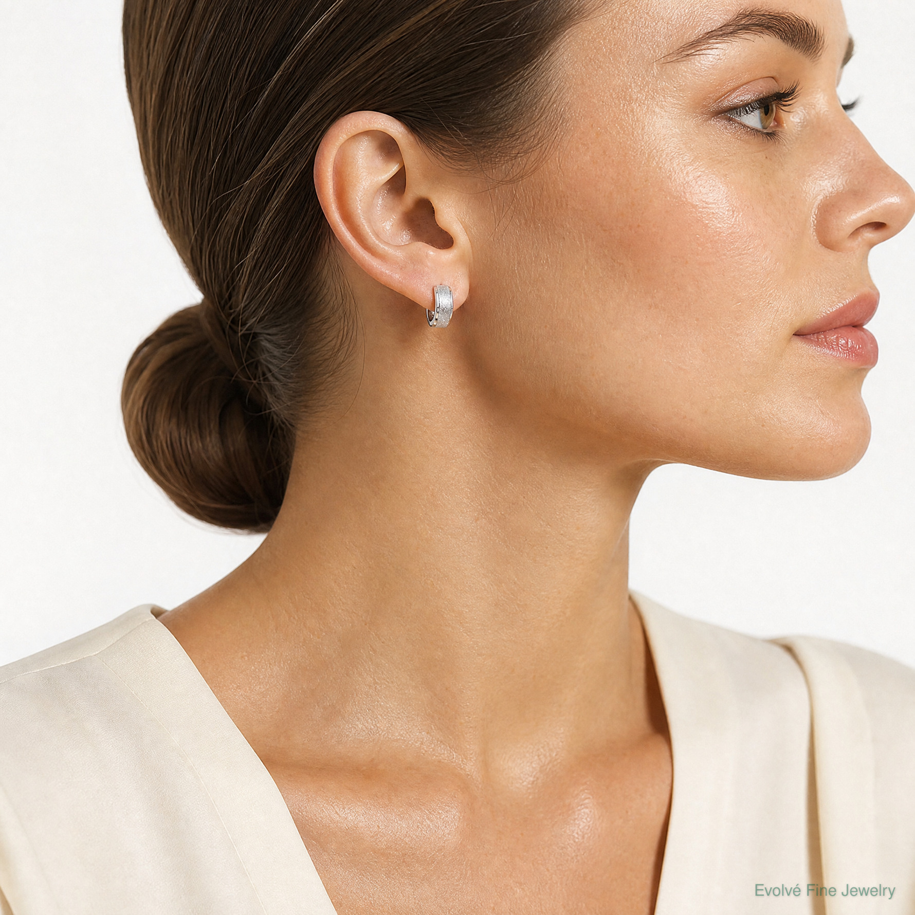 Leslie's Sterling Silver RH-plated Radiant Essence Hoop Earrings - Model Shot