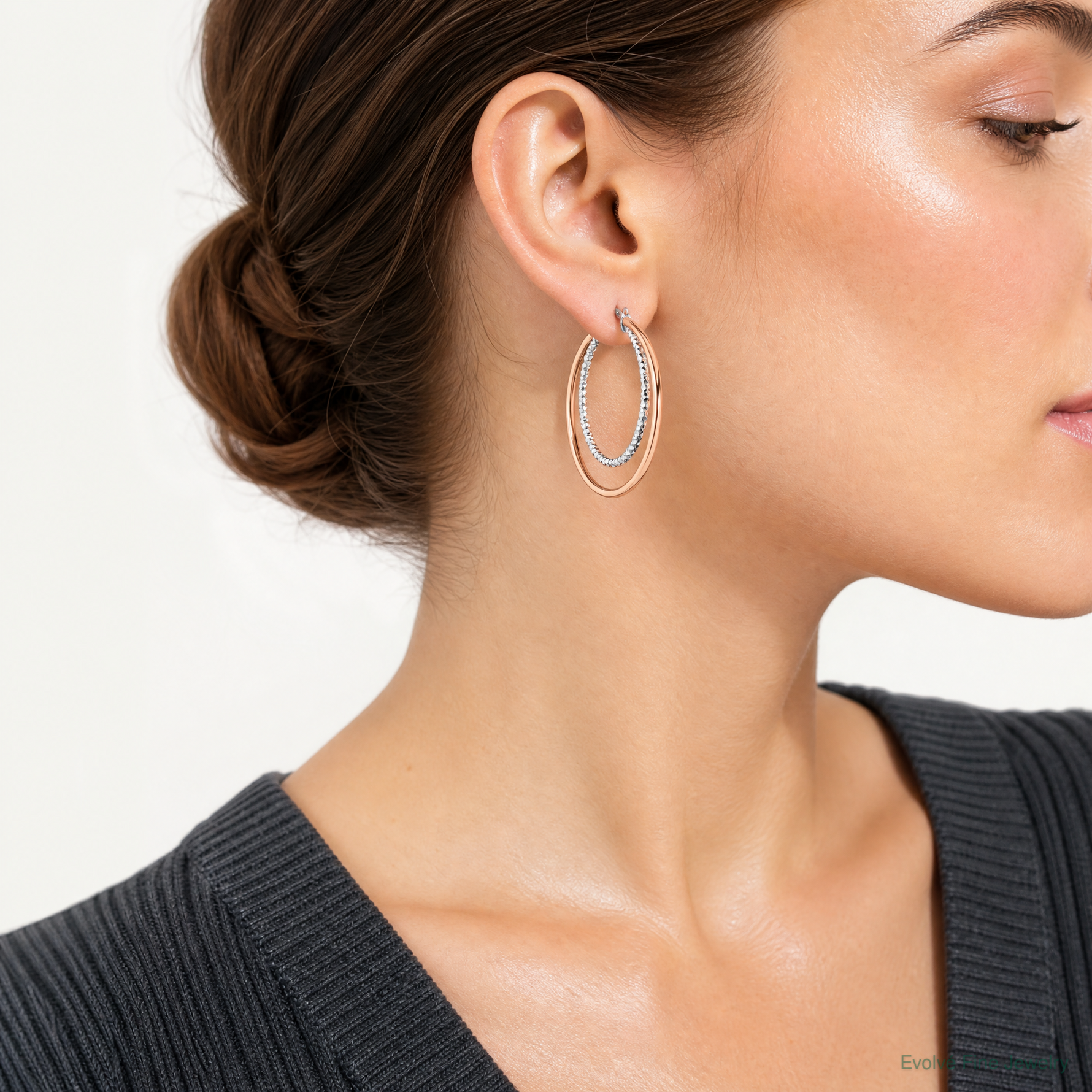 Leslie's Sterling Silver Rose-tone D/C Hoop Earrings - Model Shot